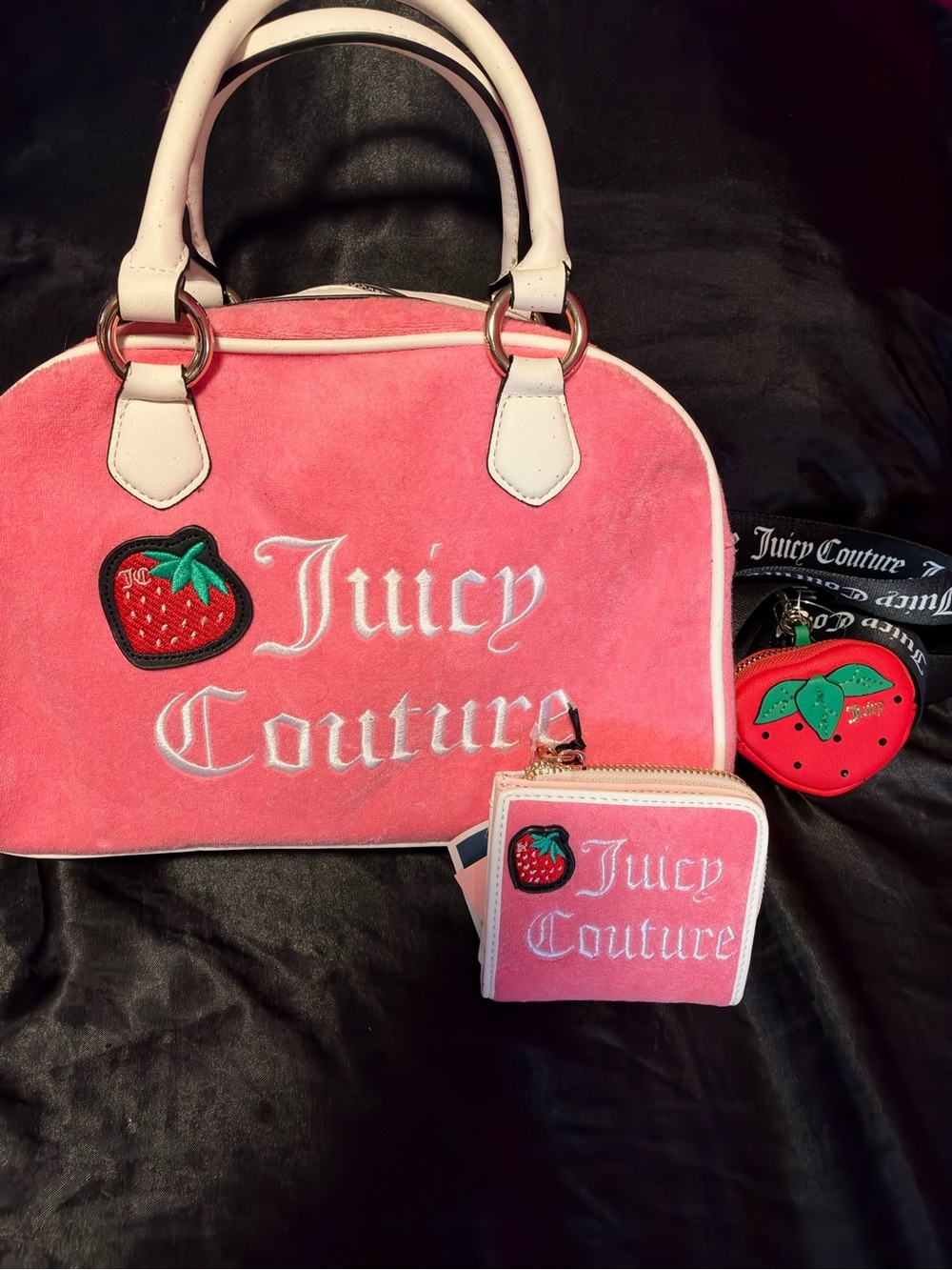 Juicy Couture Pink Strawberry Dome Tote with Matching Wallet